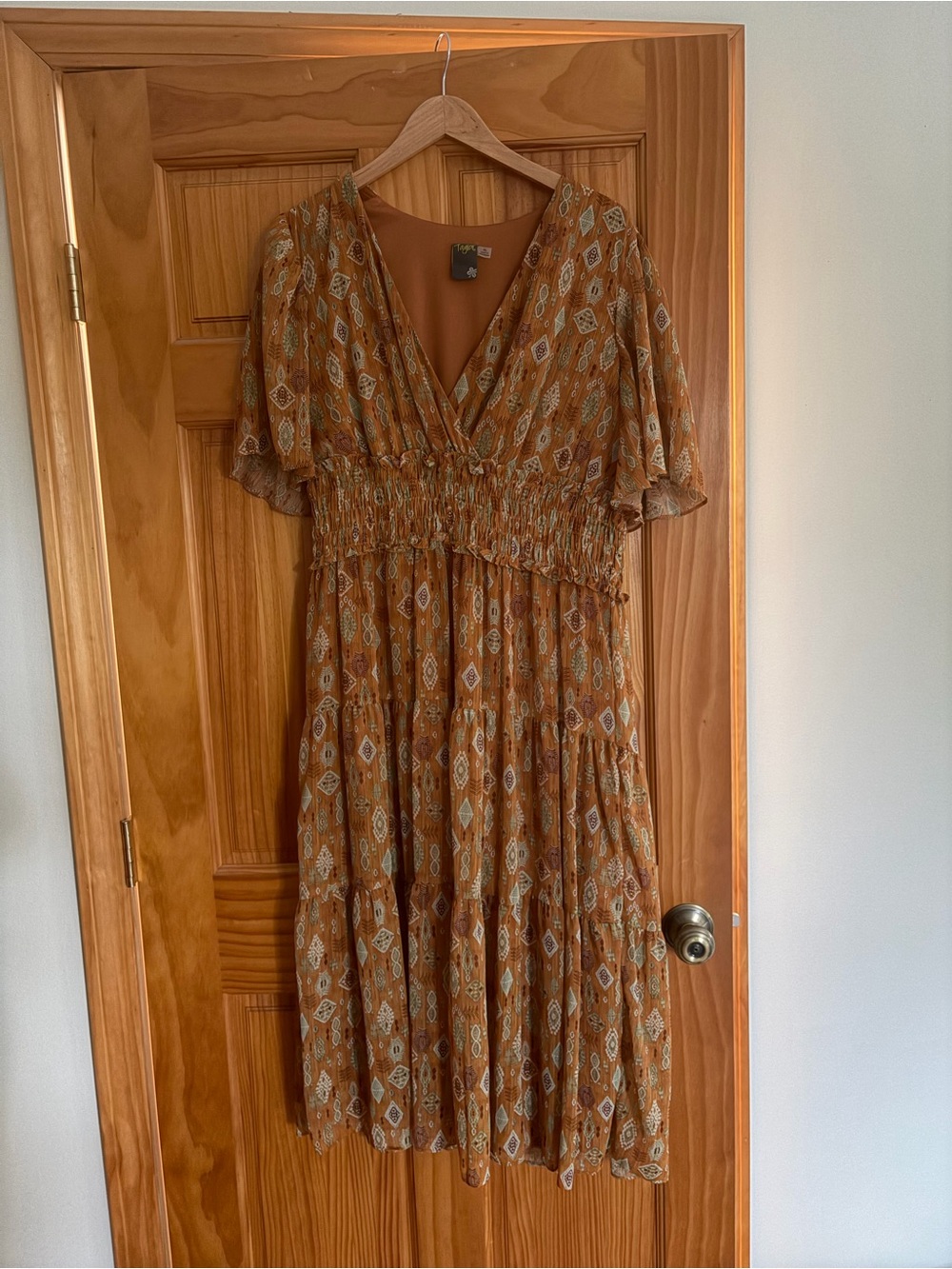 Taylor Rust-Patterned V-Neck Midi Dress
